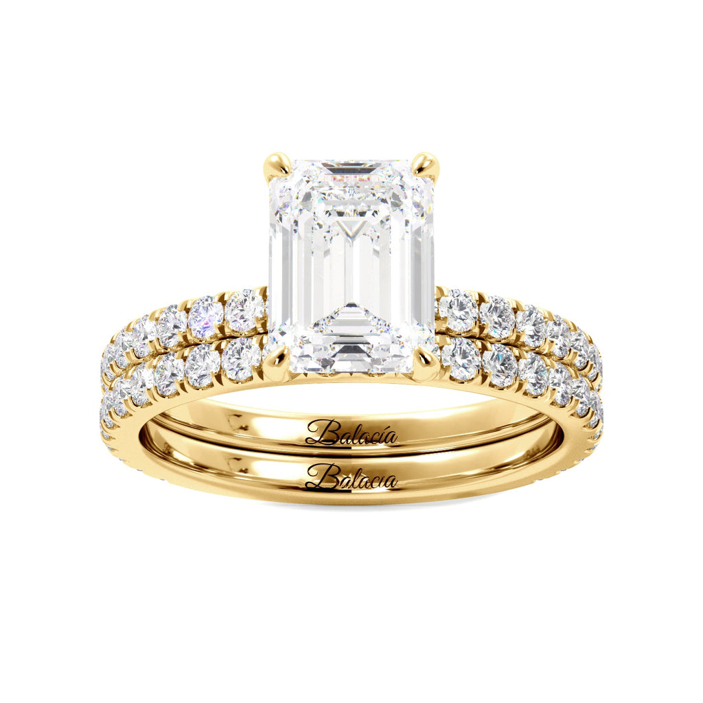 Emerald Cut 3/4 Eternity Engagement Ring Set Gold
