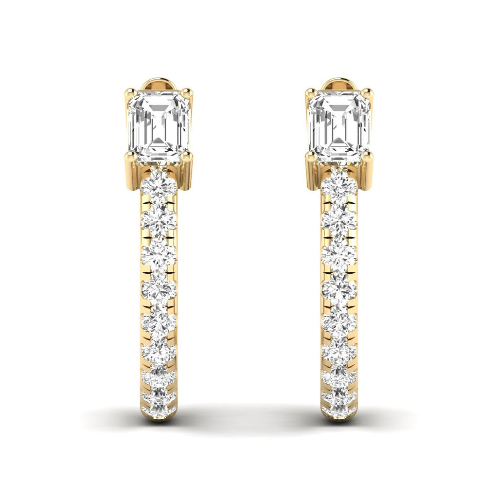 Emerald Cut and Round Hoops Diamond Earrings - Balacia