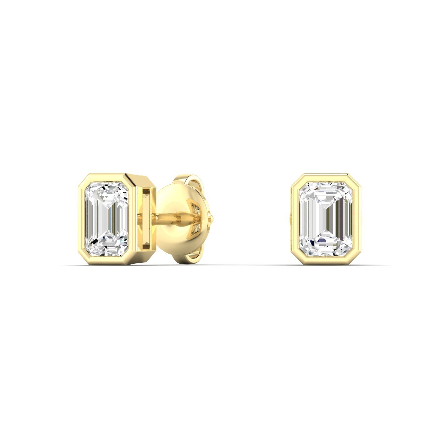 Emerald Cut Bezel Diamond Stud Earrings - Balacia