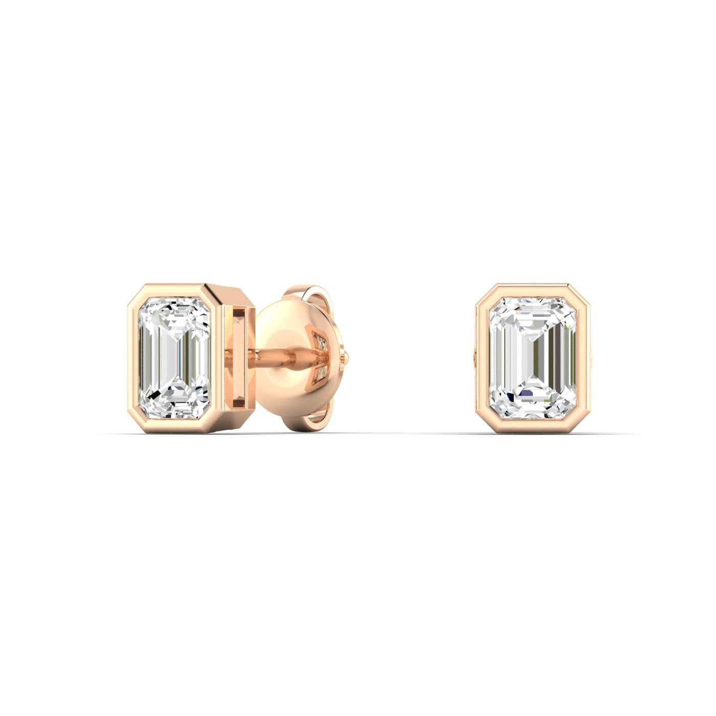 Emerald Cut Bezel Diamond Stud Earrings - Balacia