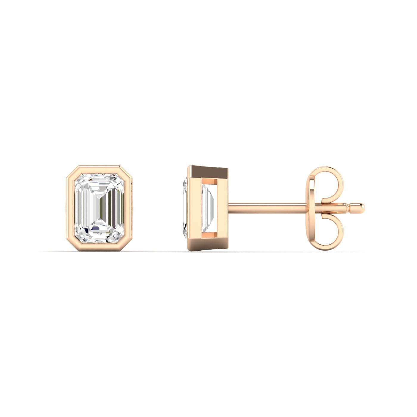 Emerald Cut Bezel Diamond Stud Earrings - Balacia