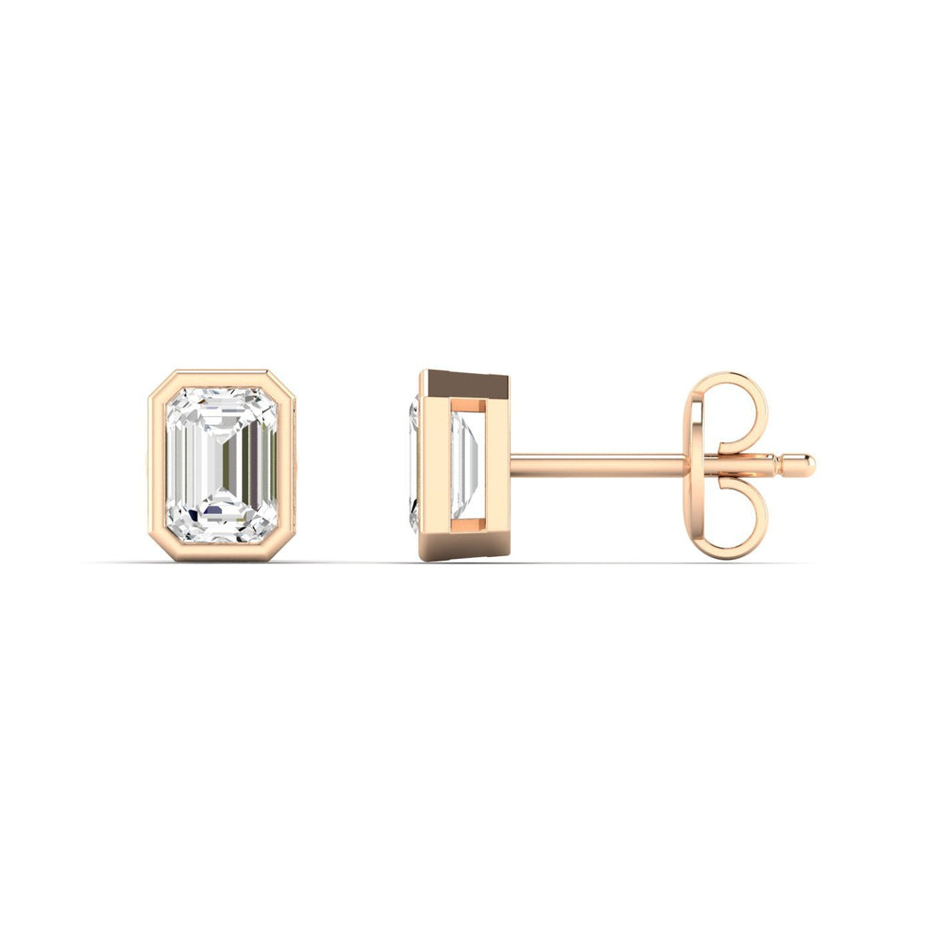 Emerald Cut Bezel Diamond Stud Earrings - Balacia