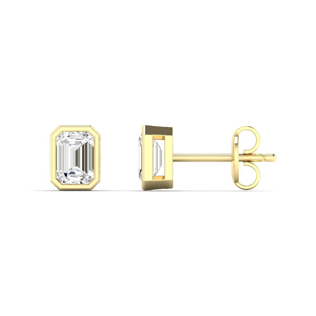 Emerald Cut Bezel Diamond Stud Earrings - Balacia