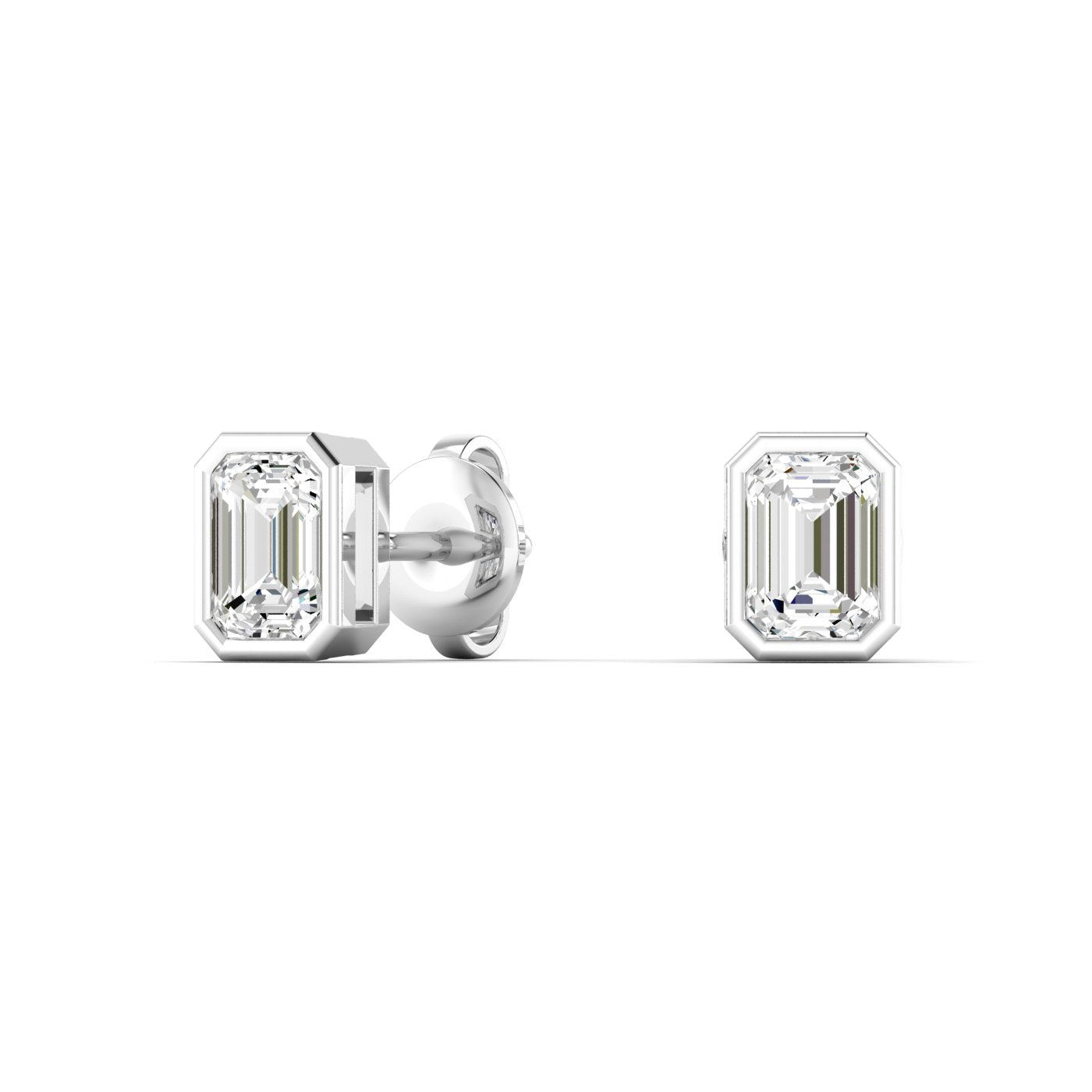 Emerald Cut Bezel Diamond Stud Earrings - Balacia