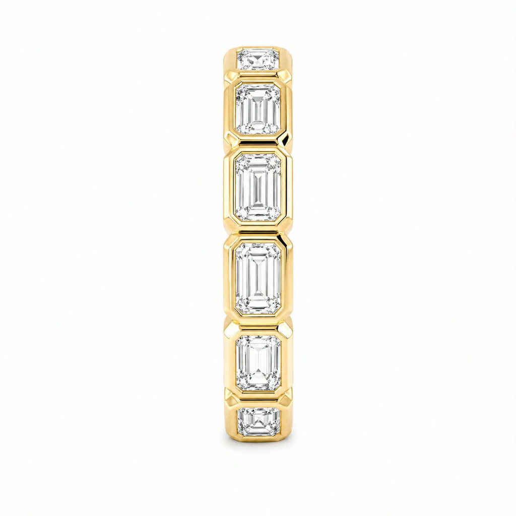 Yellow Gold Emerald Diamond Bezel Eternity Band Side