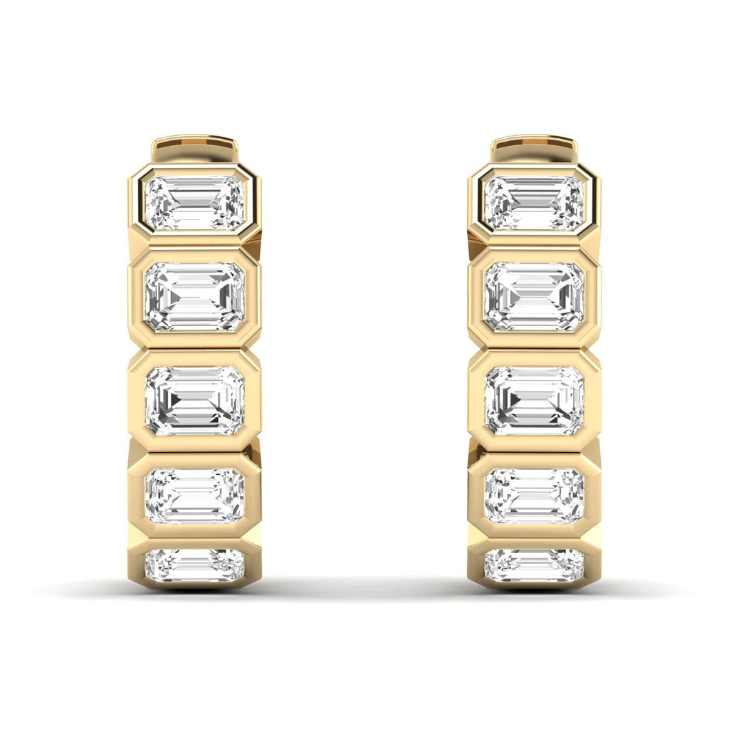 Emerald Cut East West Hoop Diamond Earrings - Balacia