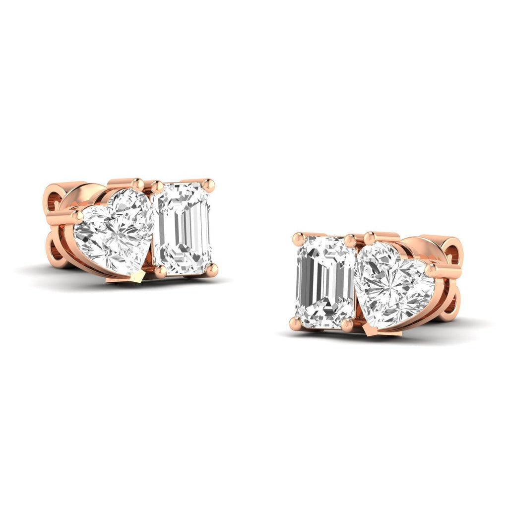 Emerald Cut Heart Diamond Toi et Moi Earrings - Balacia