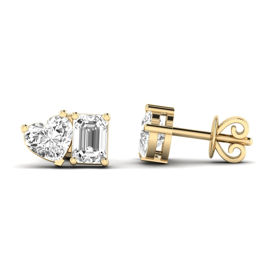 Emerald Cut Heart Diamond Toi et Moi Earrings - Balacia