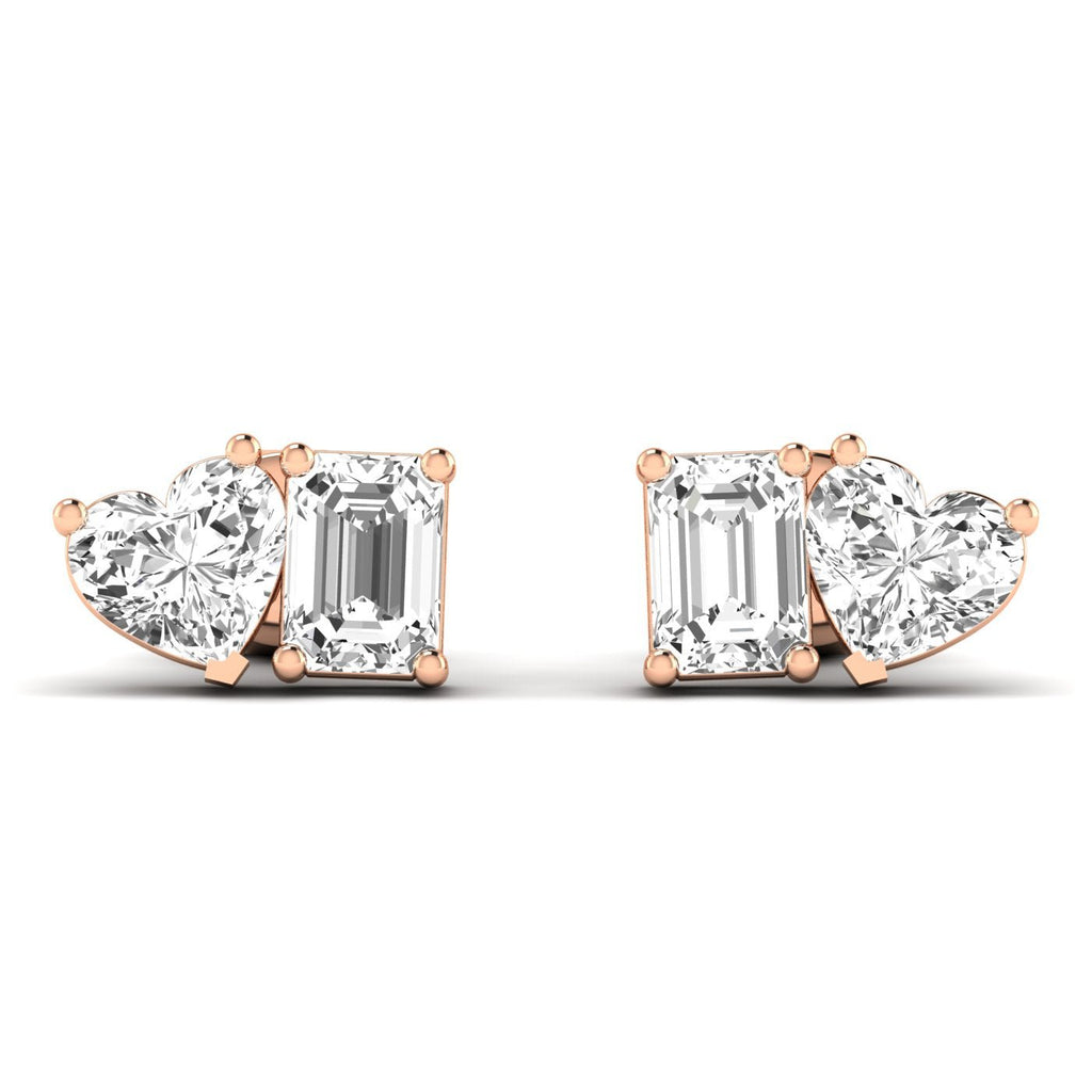 Emerald Cut Heart Diamond Toi et Moi Earrings - Balacia