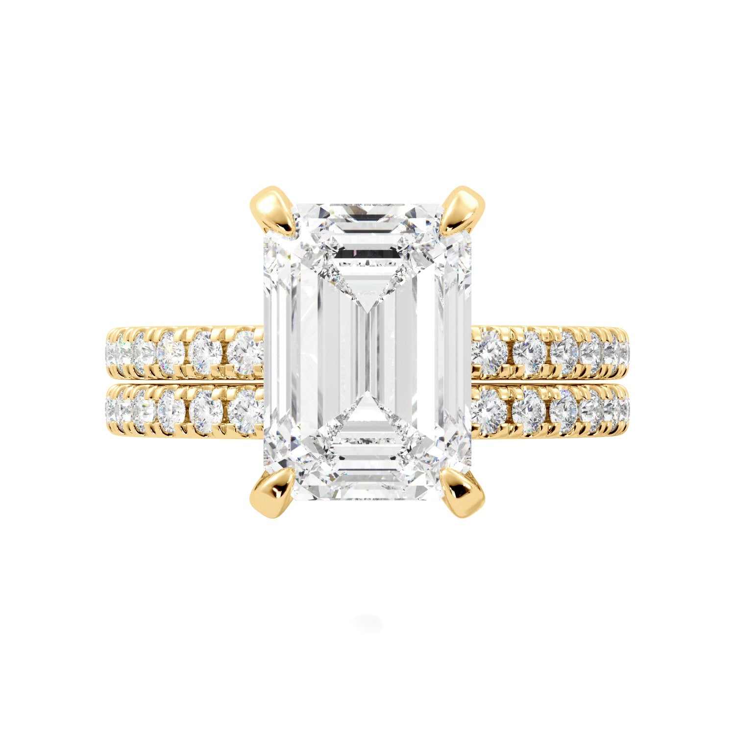 Emerald Cut Hidden Halo Engagement Ring Set - Balacia