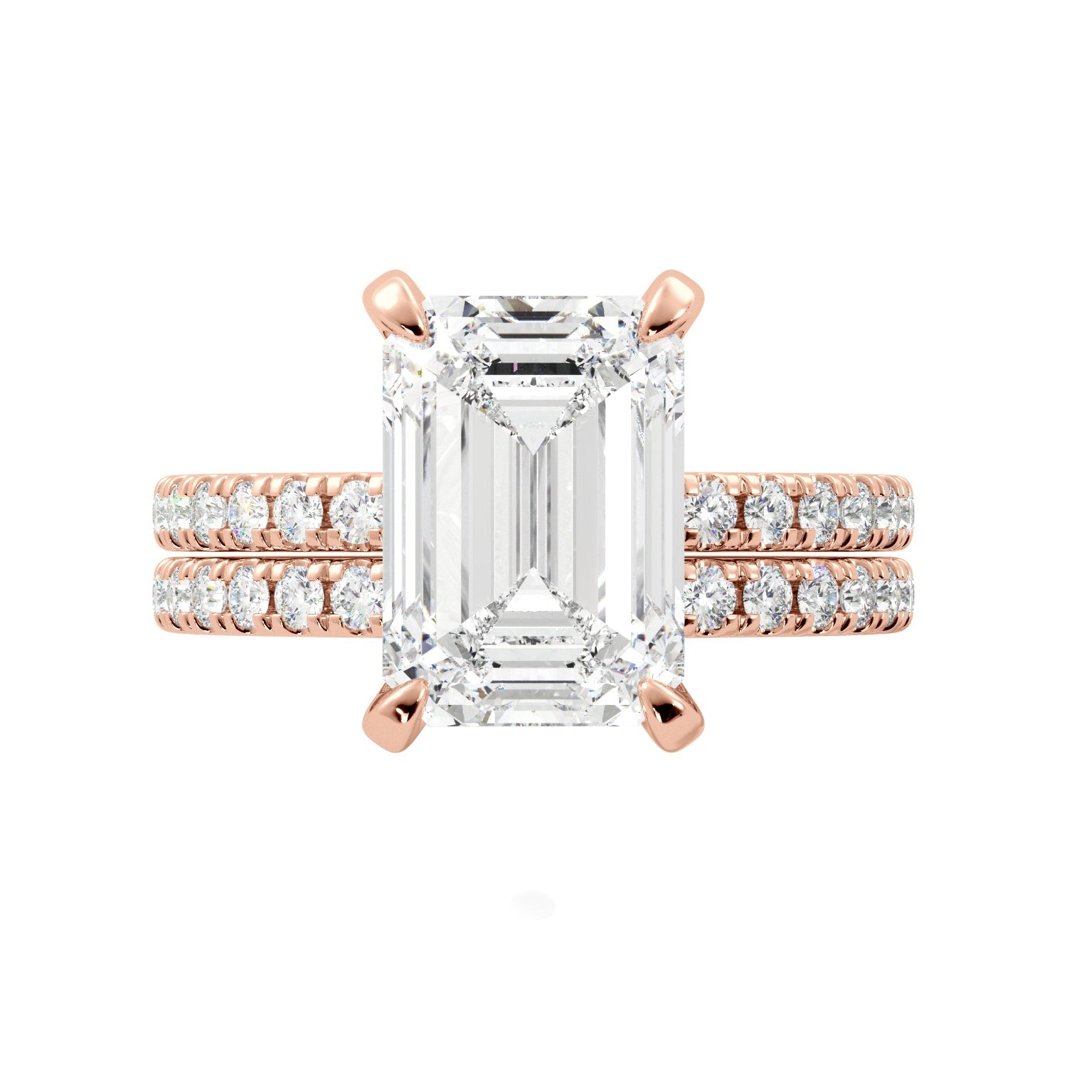Emerald Cut Hidden Halo Engagement Ring Set - Balacia