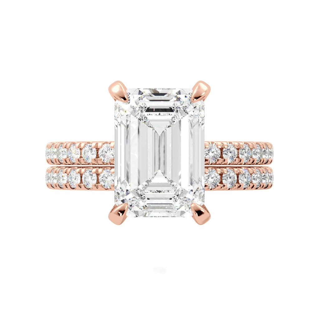 Emerald Cut Hidden Halo Engagement Ring Set - Balacia