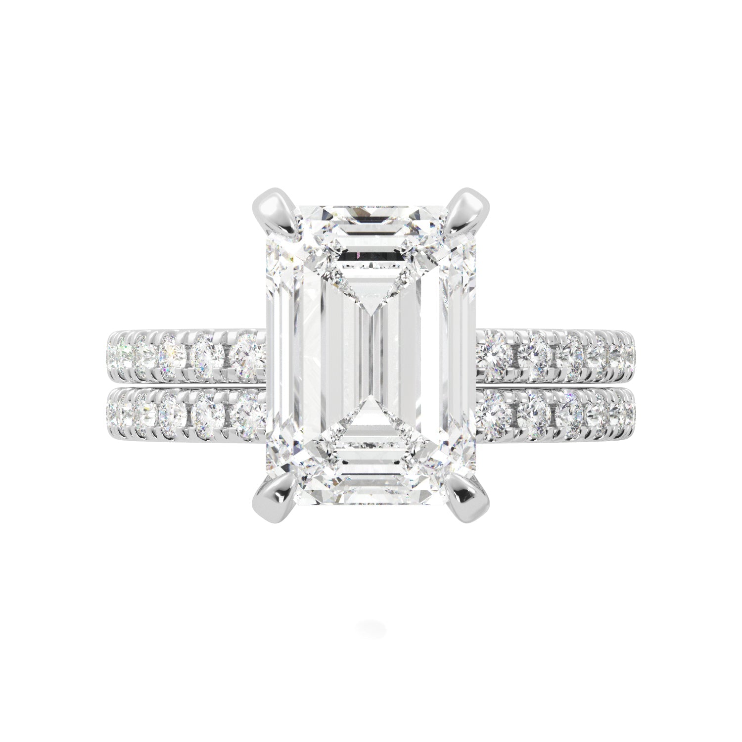 Emerald Cut Hidden Halo Engagement Ring Set - Balacia