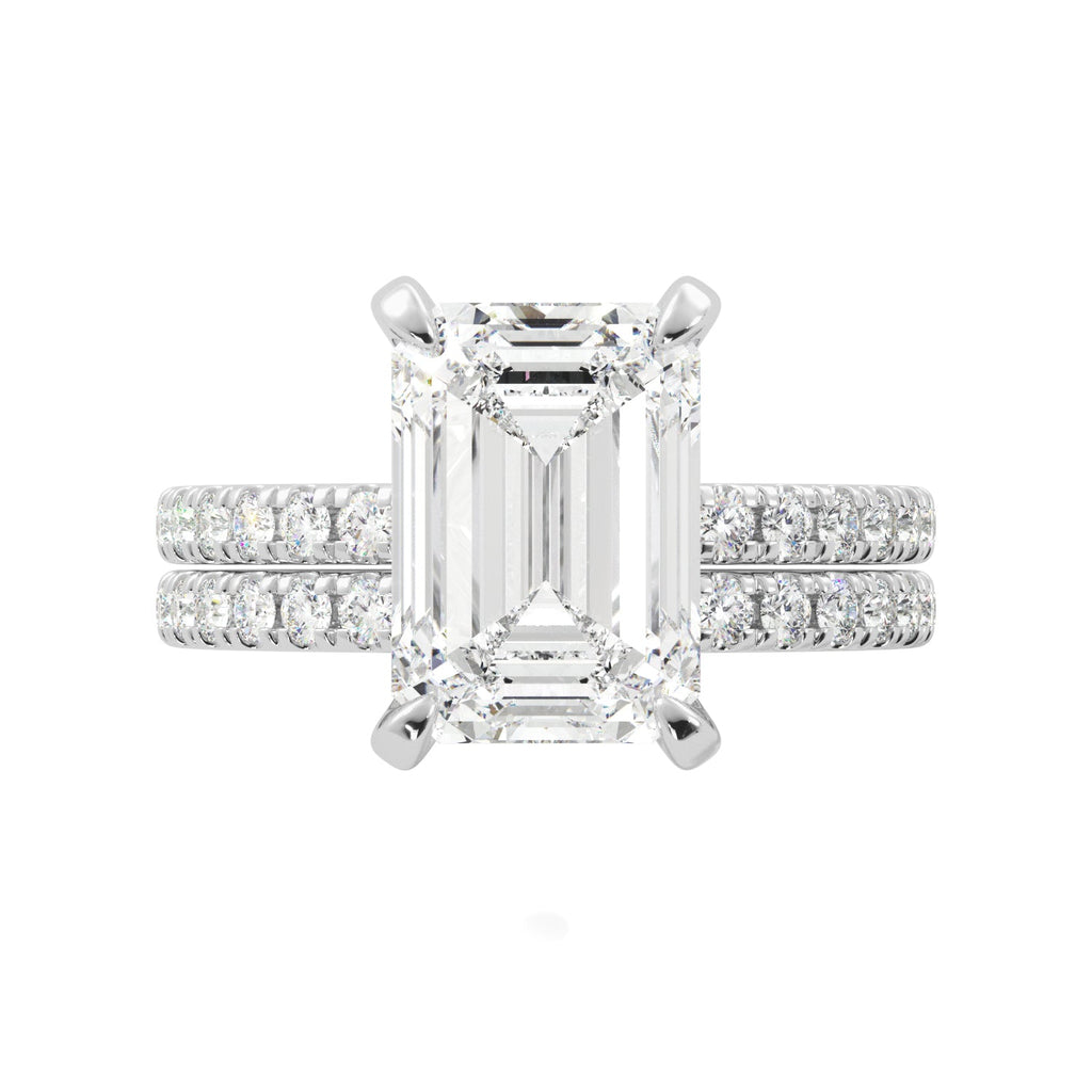 Emerald Cut Hidden Halo Engagement Ring Set - Balacia