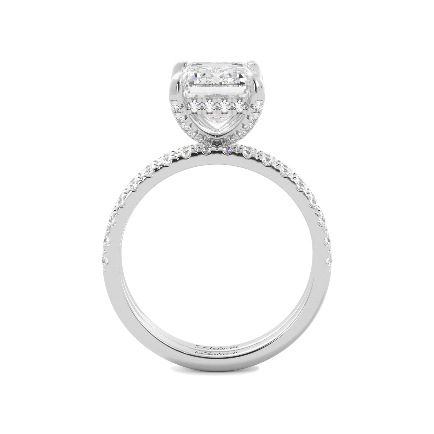 Emerald Cut Hidden Halo Engagement Ring Set - Balacia
