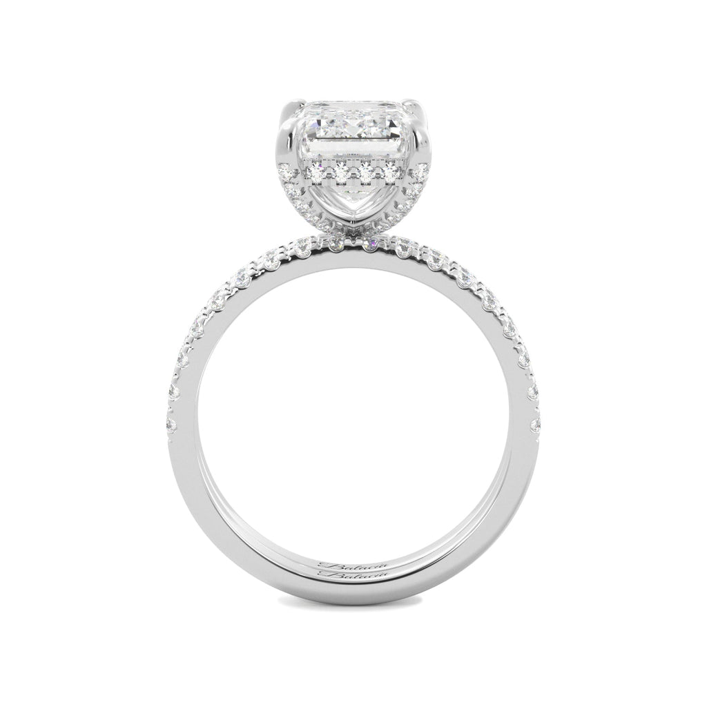 Emerald Cut Hidden Halo Engagement Ring Set - Balacia