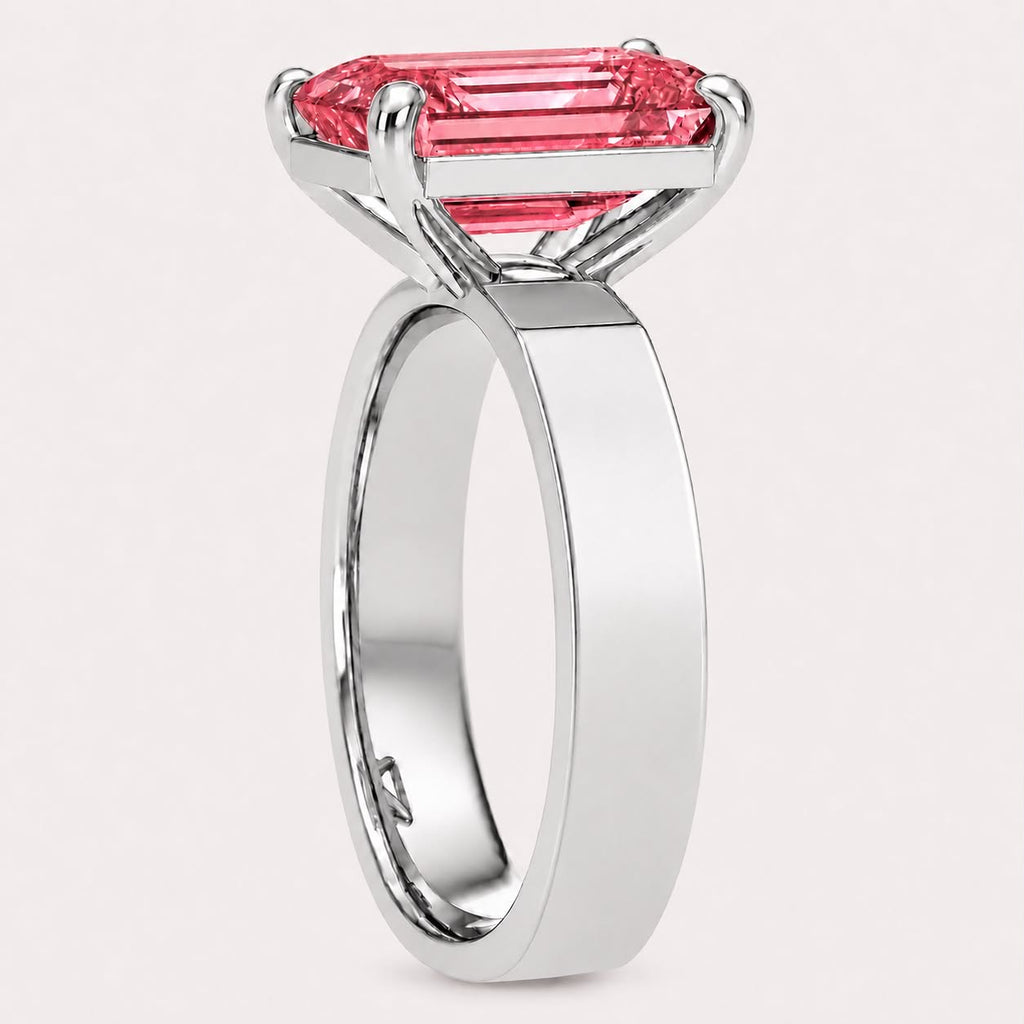 White Gold Emerald Cut Padparadscha Sapphire Engagement Ring Side