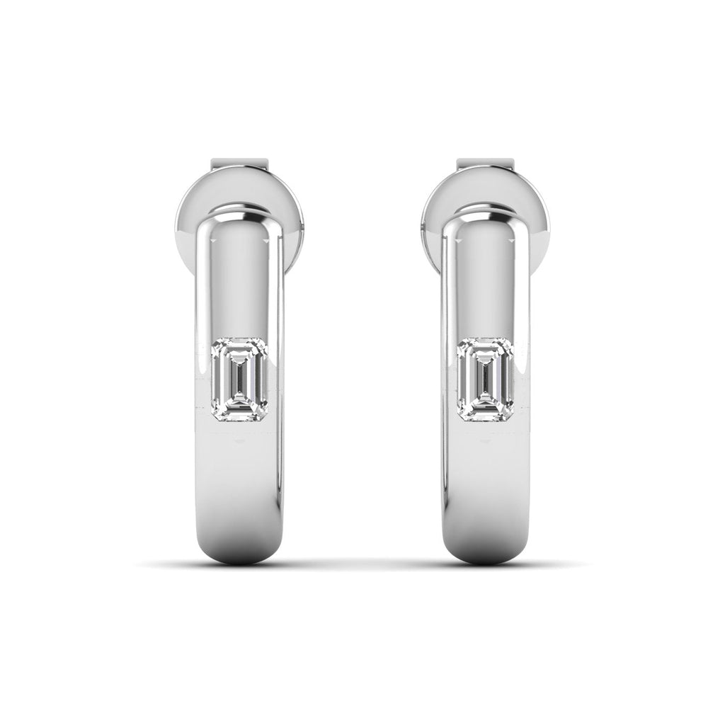 Emerald Cut Solitaire Hoops Diamond Earrings - Balacia
