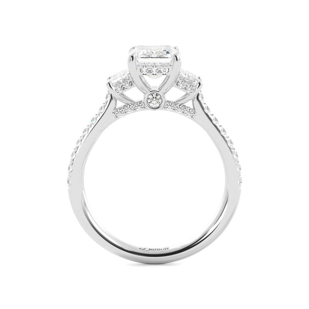 three stone hidden halo engagement ring