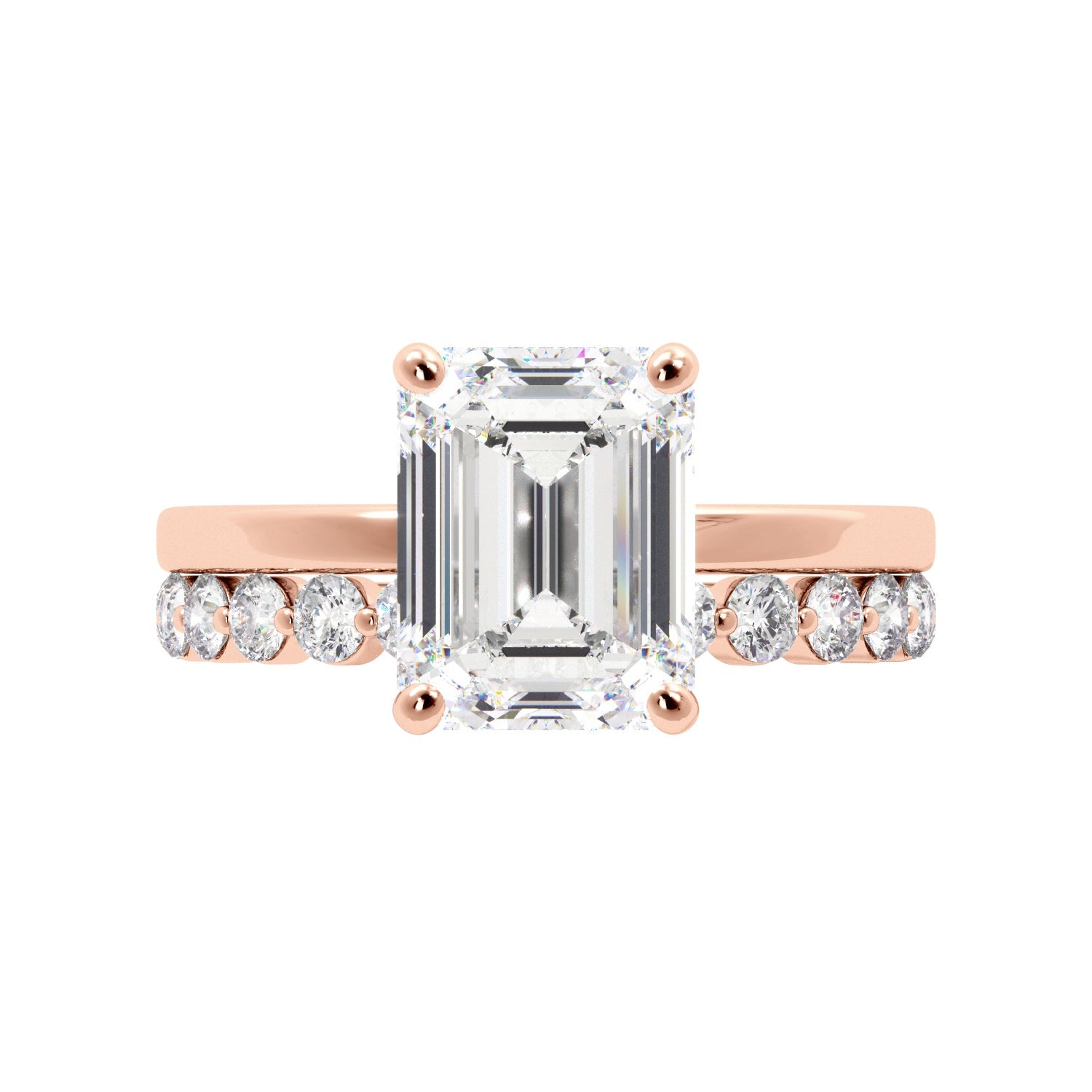 Emerald Cut with Hidden Halo Engagement Ring Set - Balacia