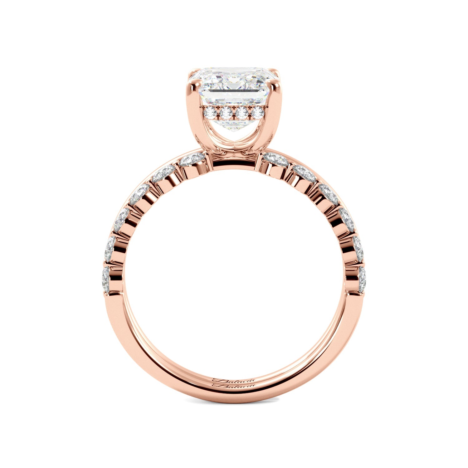 Emerald Cut with Hidden Halo Engagement Ring Set - Balacia