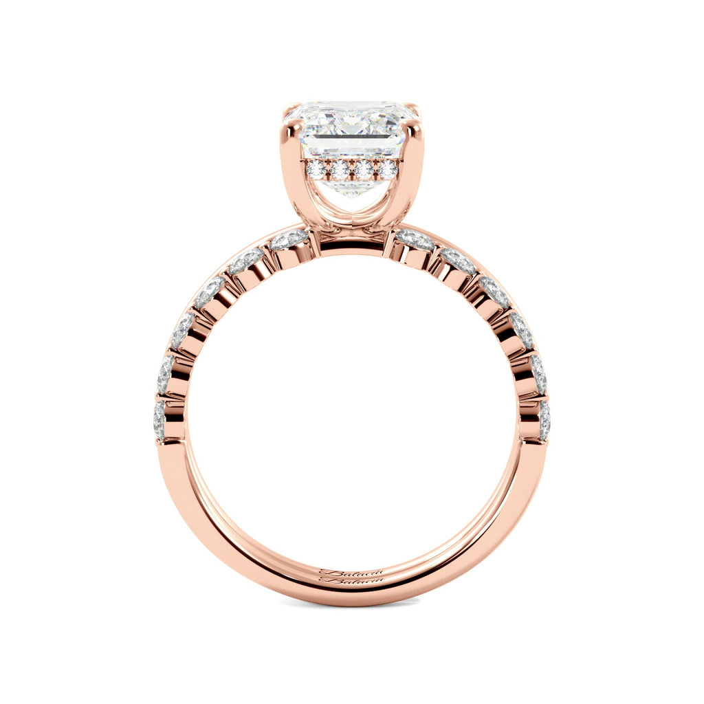 Emerald Cut with Hidden Halo Engagement Ring Set - Balacia