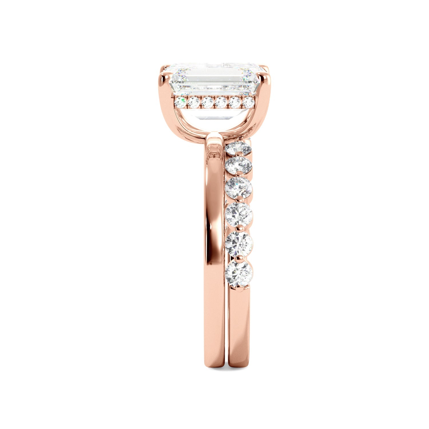 Emerald Cut with Hidden Halo Engagement Ring Set - Balacia