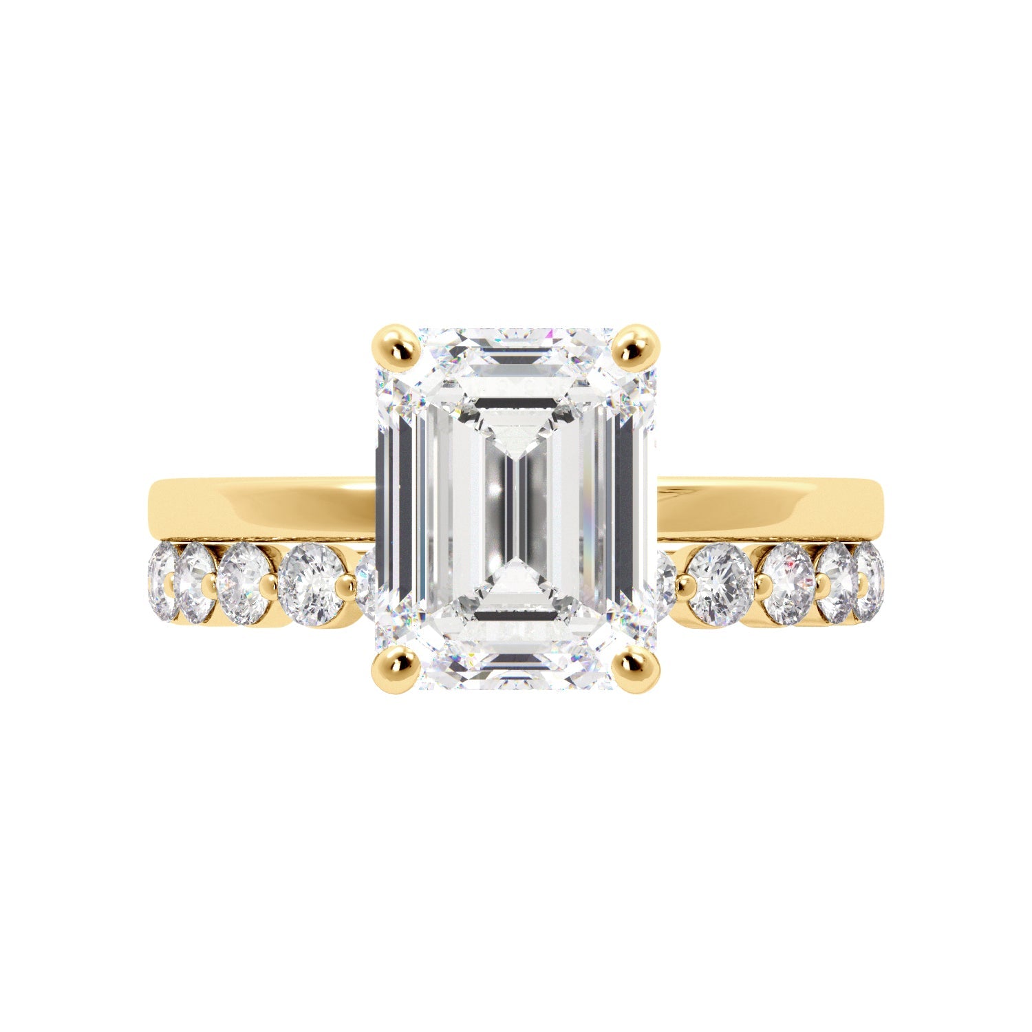Emerald Cut with Hidden Halo Engagement Ring Set - Balacia