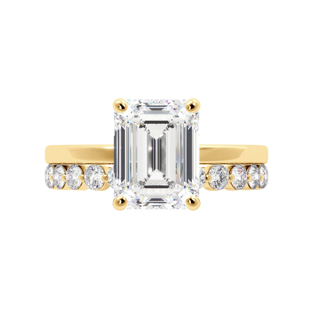 Emerald Cut with Hidden Halo Engagement Ring Set - Balacia