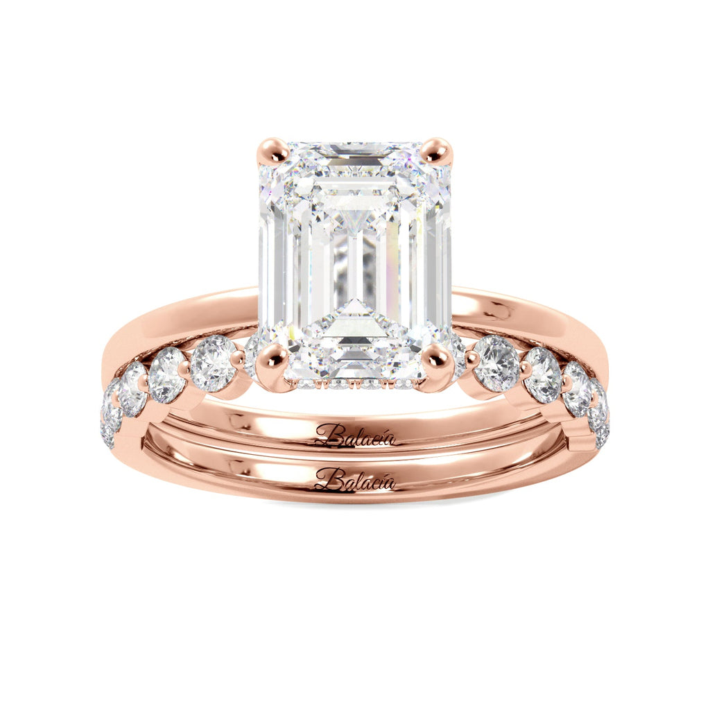 Emerald Cut with Hidden Halo Engagement Ring Set - Balacia