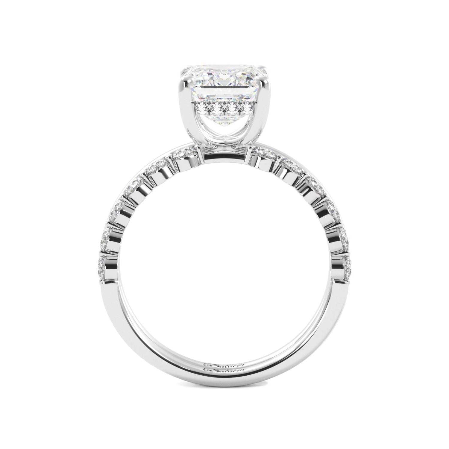Emerald Cut with Hidden Halo Engagement Ring Set - Balacia