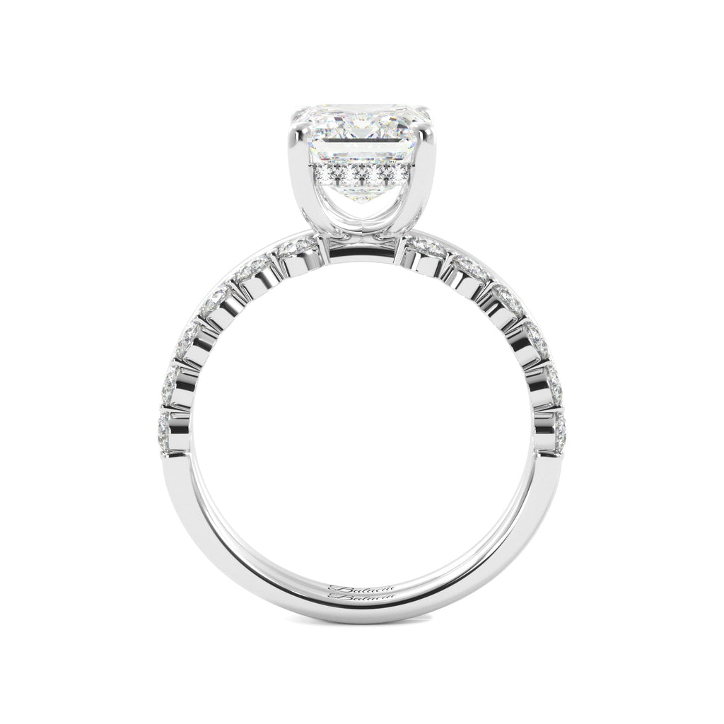 Emerald Cut with Hidden Halo Engagement Ring Set - Balacia