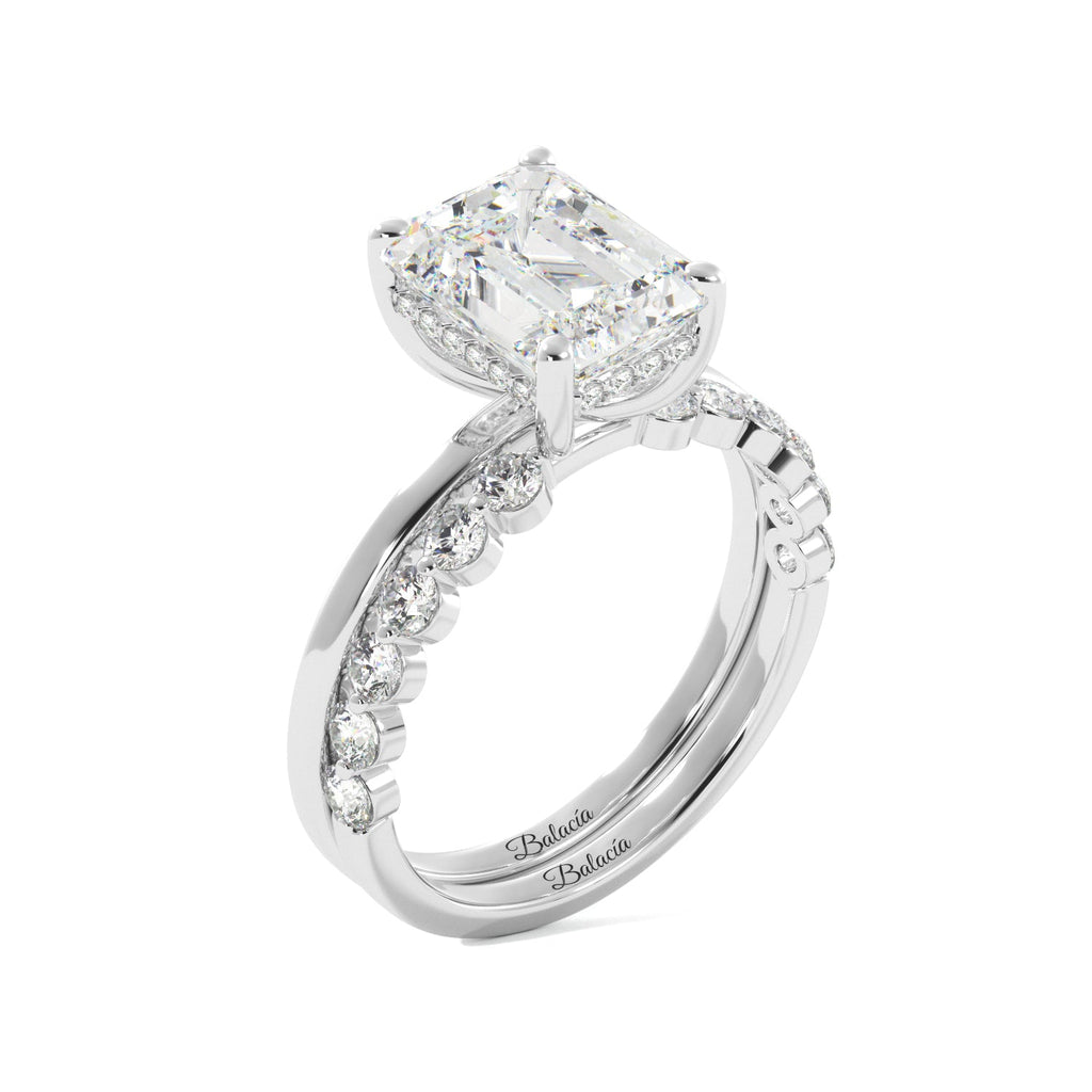 Emerald Cut with Hidden Halo Engagement Ring Set - Balacia