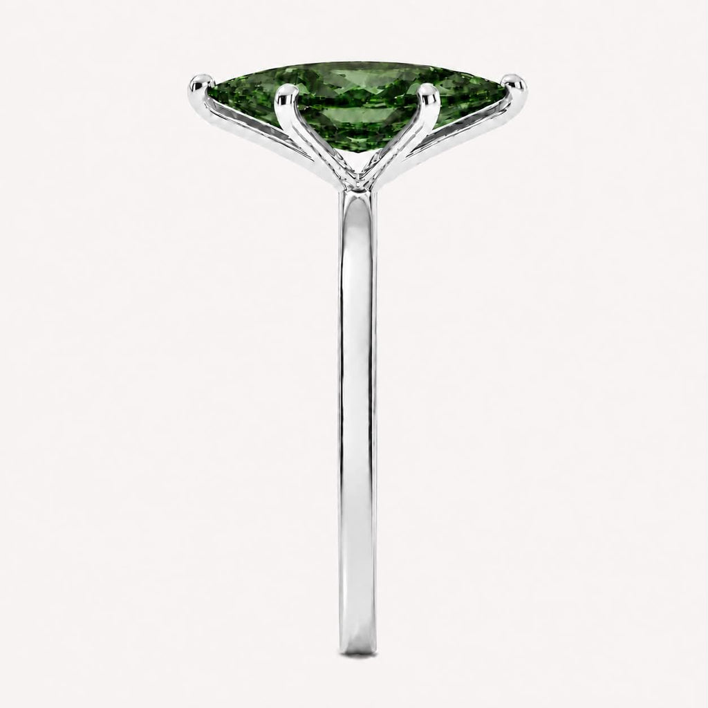 White Gold Fancy Green Marquise Diamond Hidden Halo Engagement Ring Side View