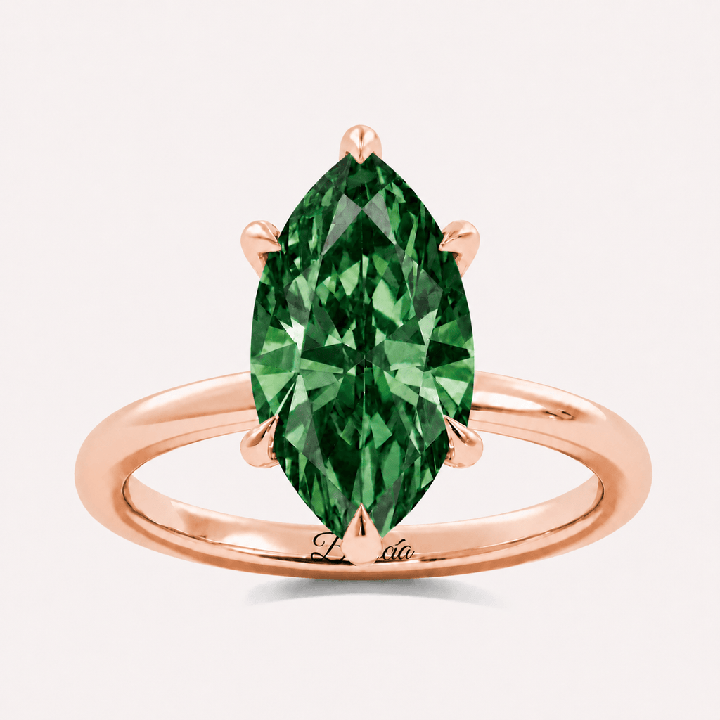 Rose Gold Fancy Green Marquise Diamond Hidden Halo Engagement Ring