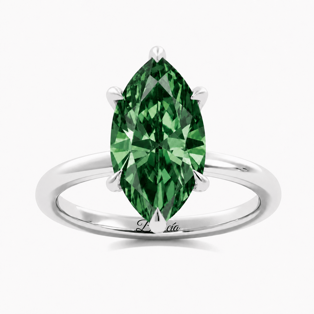 White Gold Fancy Green Marquise Diamond Hidden Halo Engagement Ring
