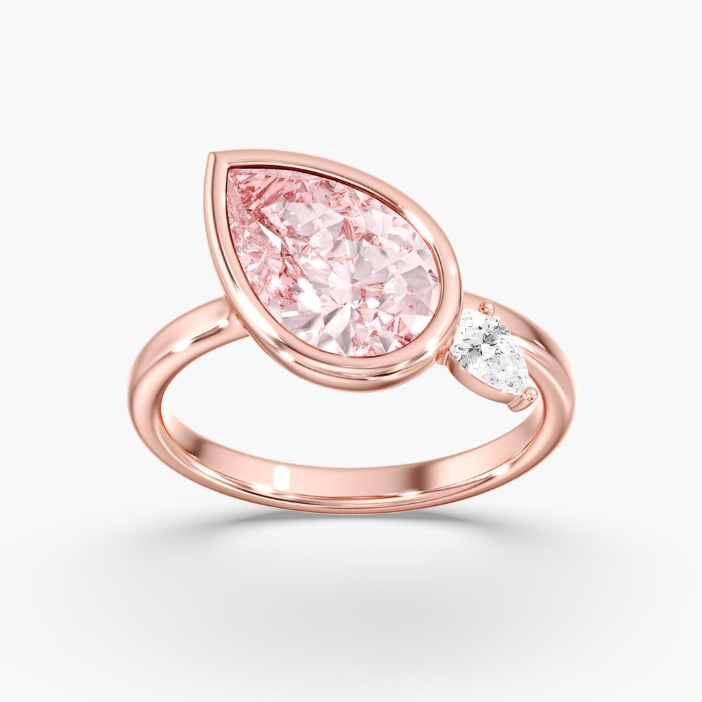 Rose Gold Fancy Pink Pear Diamond Modern Tilted Bezel Ring