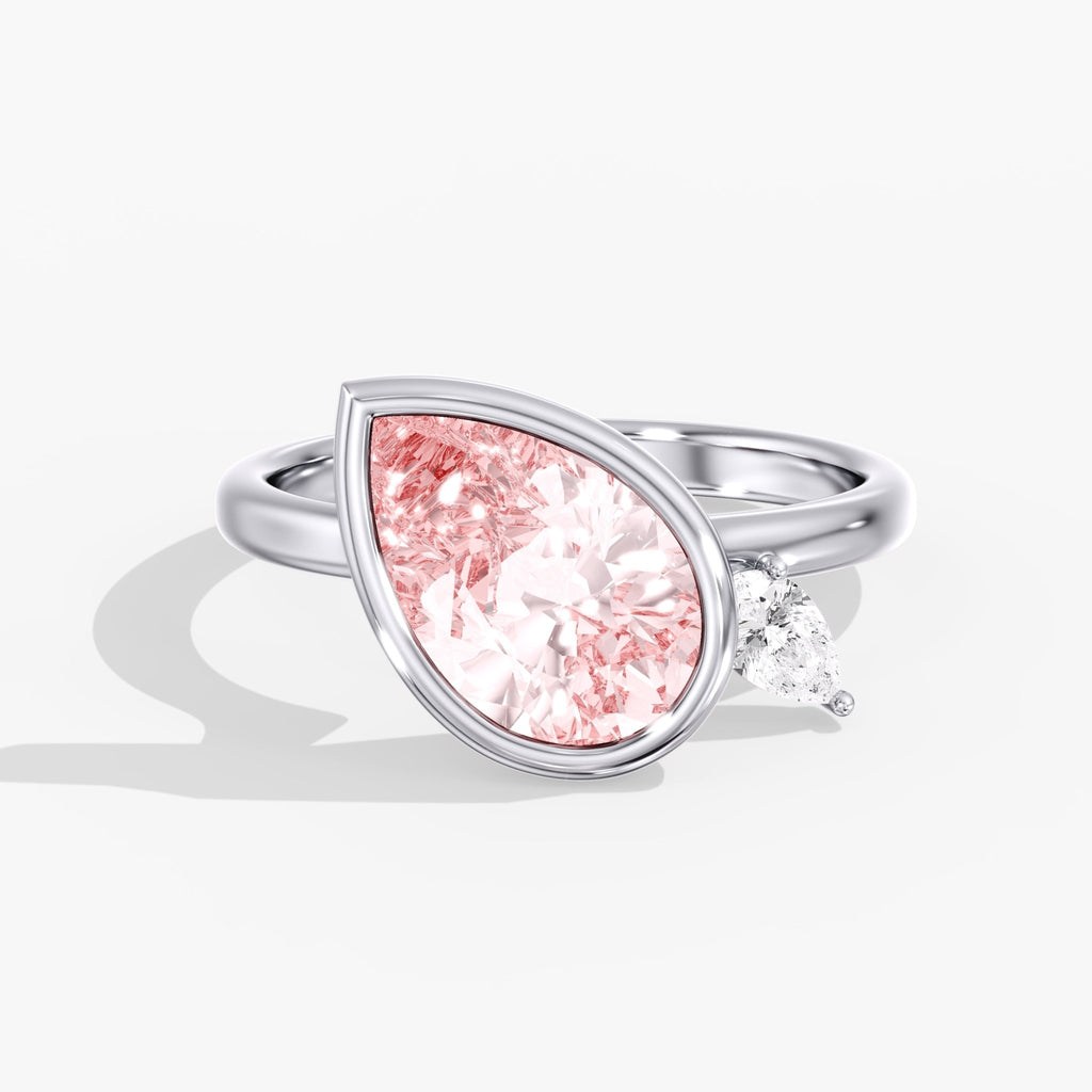 Fancy Pink Pear Diamond Modern Tilted Bezel Ring Top View