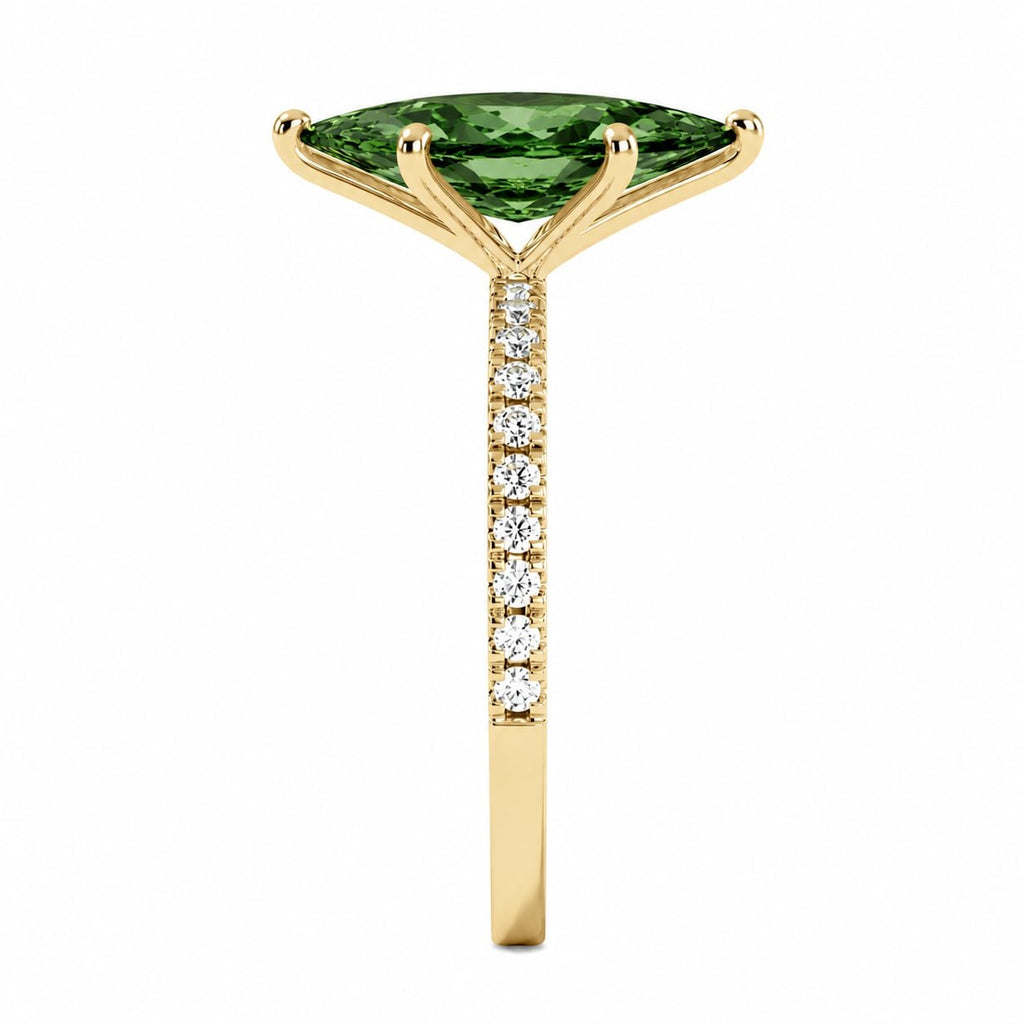 Yellow Gold Green Marquise Diamond Ring Side