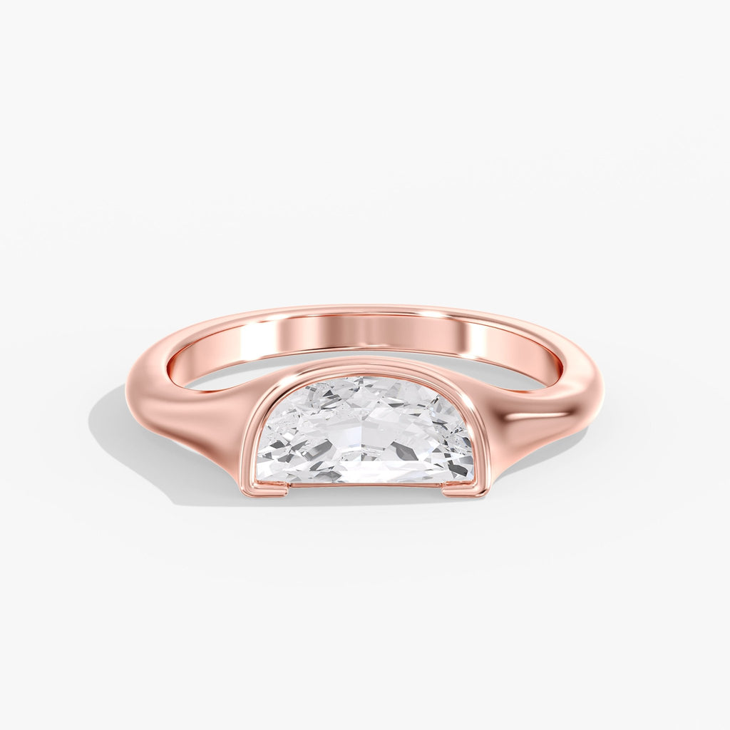 Rose Gold Golden Bezel Half Moon Ring Front View