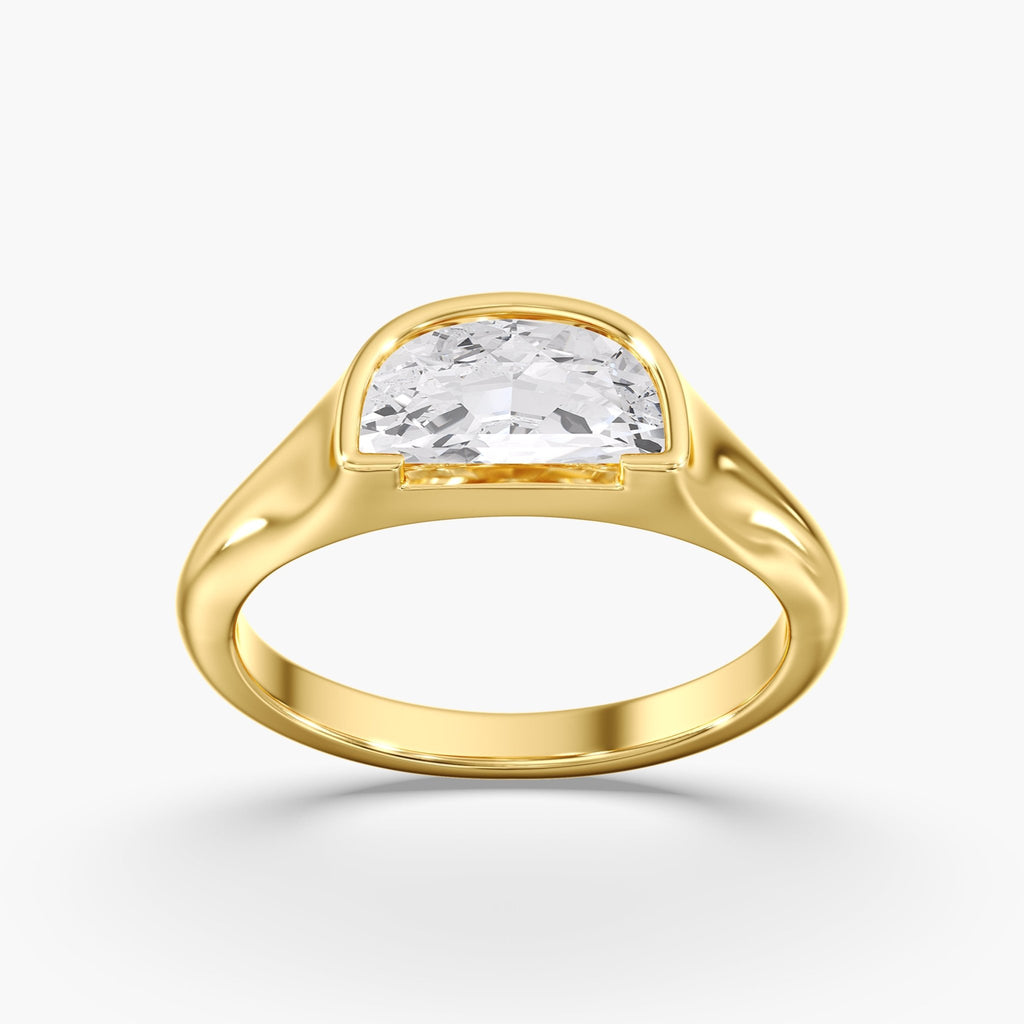 Yellow Gold Golden Bezel Half Moon Ring