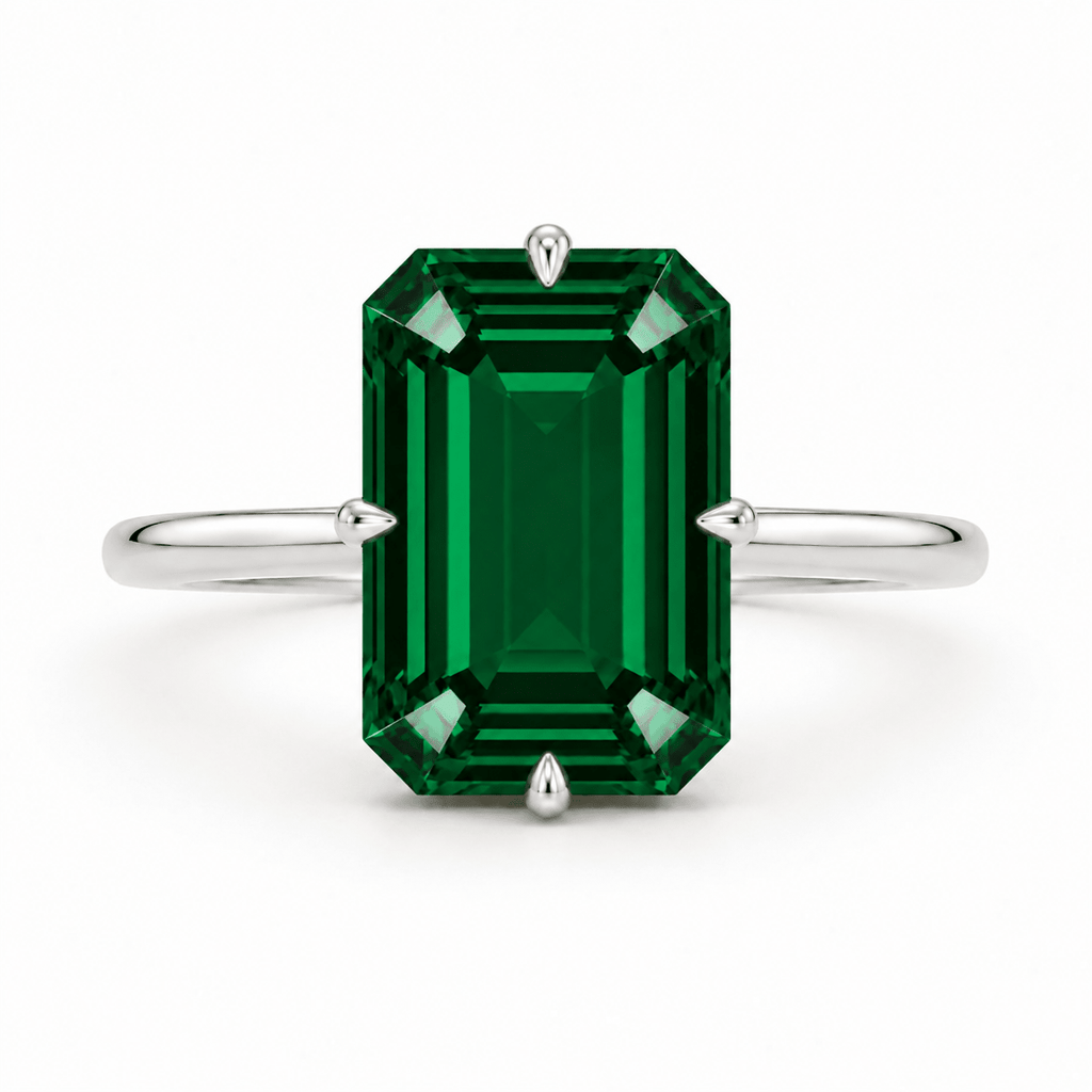 Emerald Green Lab Diamond Engagement Ring White Gold