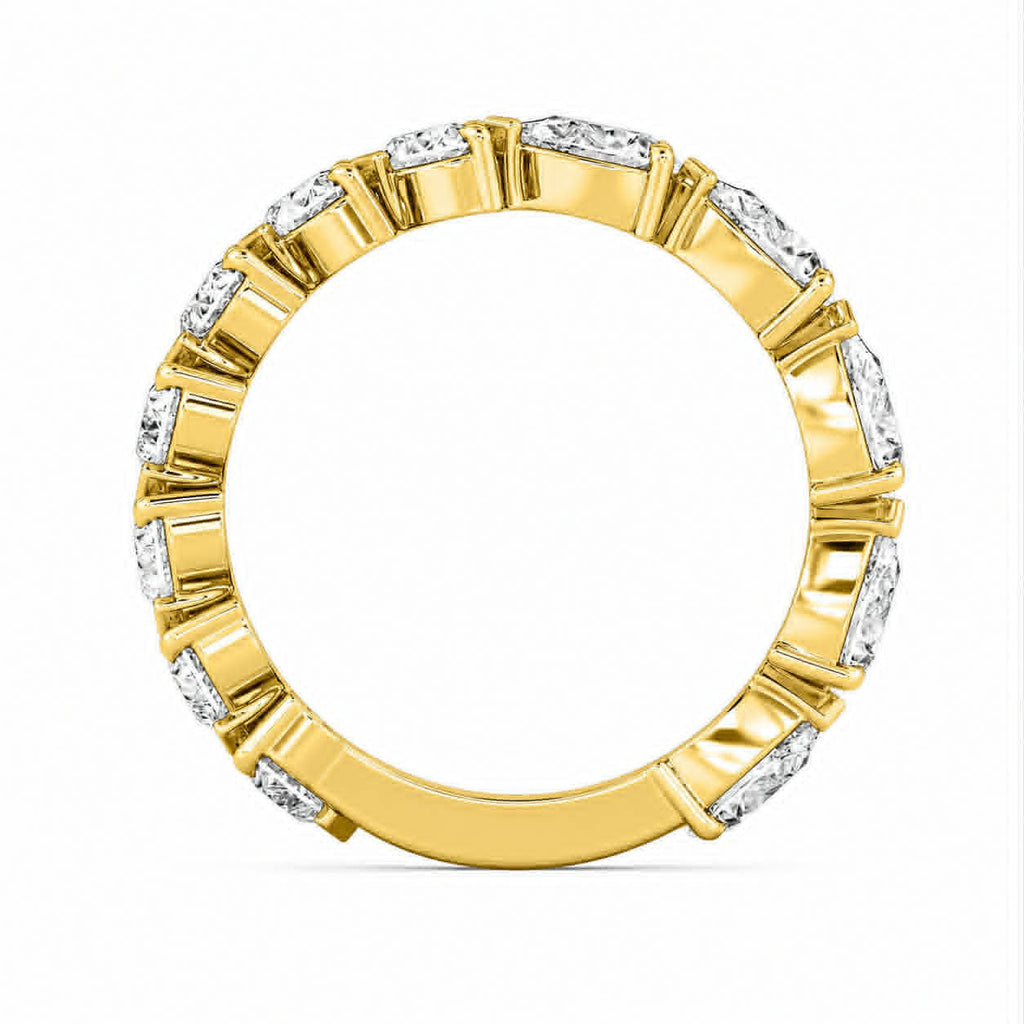Yellow Gold Heart And Pear Diamond Two Shaped Eternity Band Full Side View