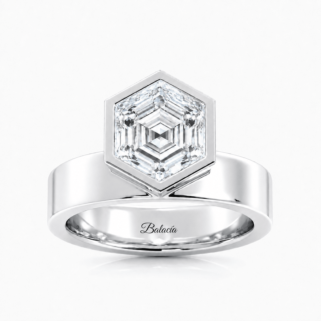white gold hexagon diamond engagement ring unique