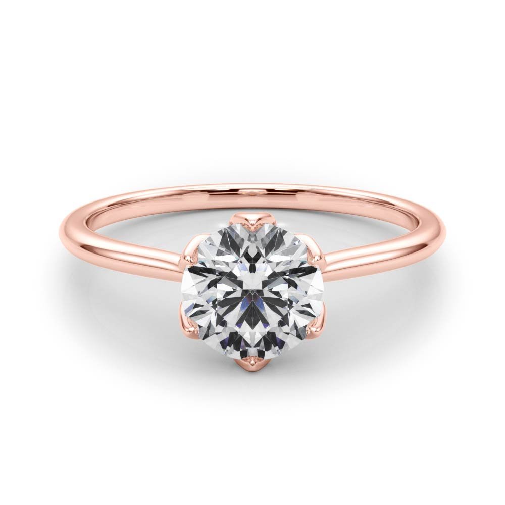 Rose Gold Irvine Round Petal Prongs Diamond Engagement Ring - Balacia