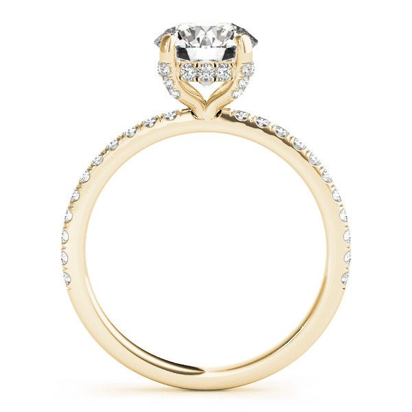 Hidden halo diamonds on prongs ring