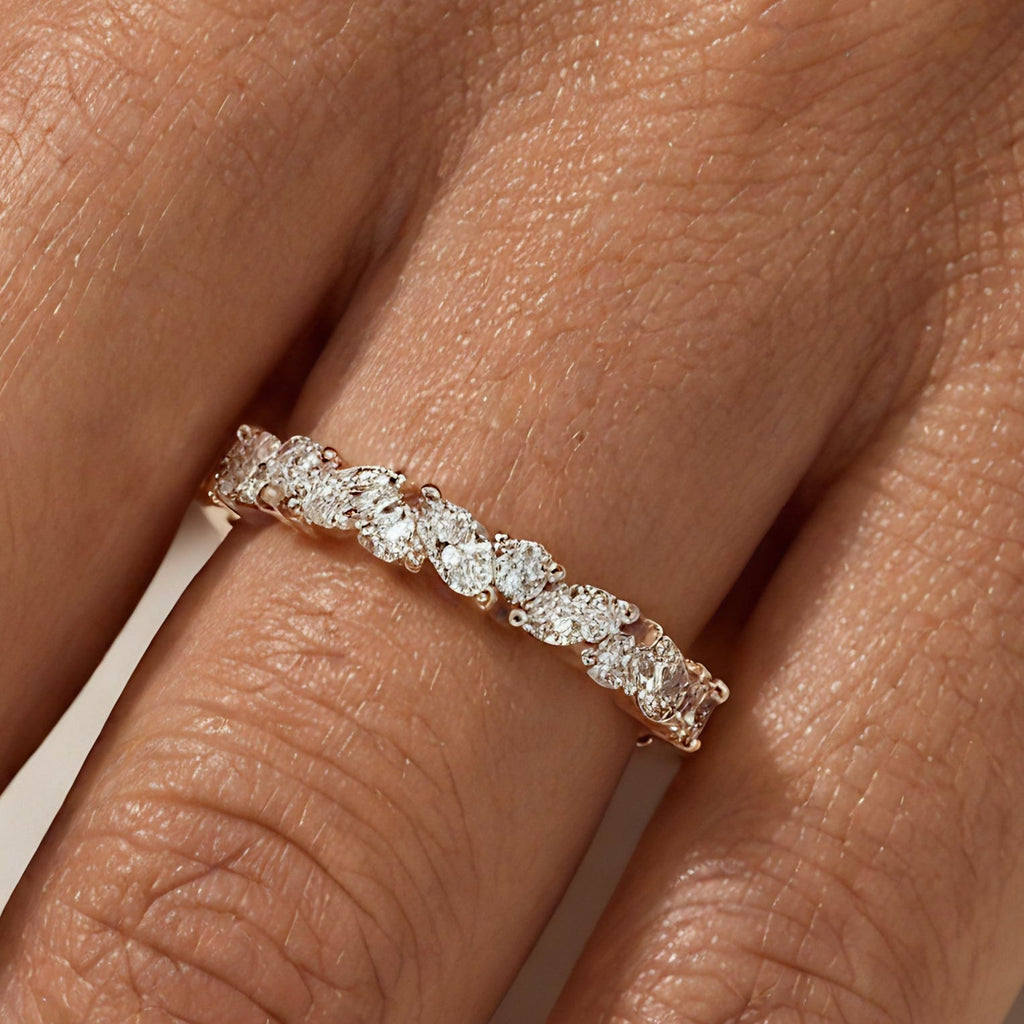 Marquise and Round Diamond Half Eternity Band On Hand