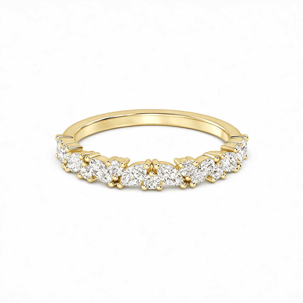 Yellow Gold Marquise and Round Diamond Half Eternity Band