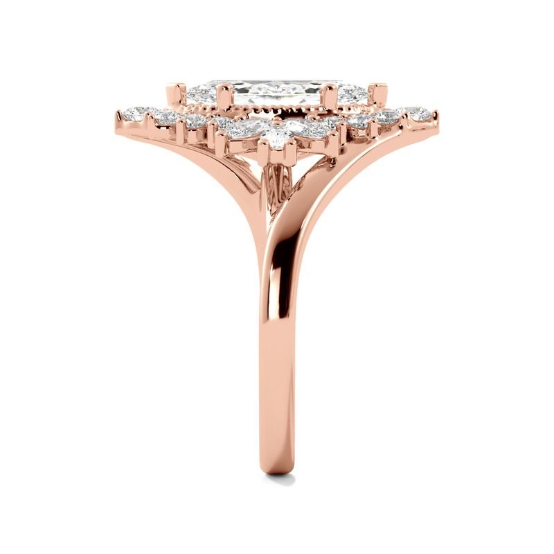 Marquise Diamond Art Deco Ring Side View - Rose Gold