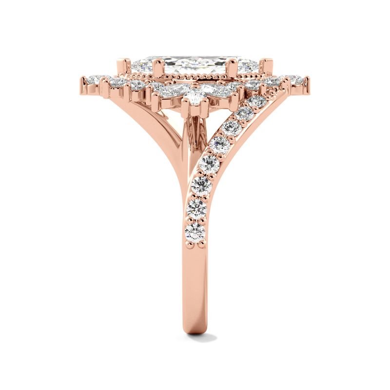 Marquise Diamond Art Deco Halo Band Side - Rose Gold